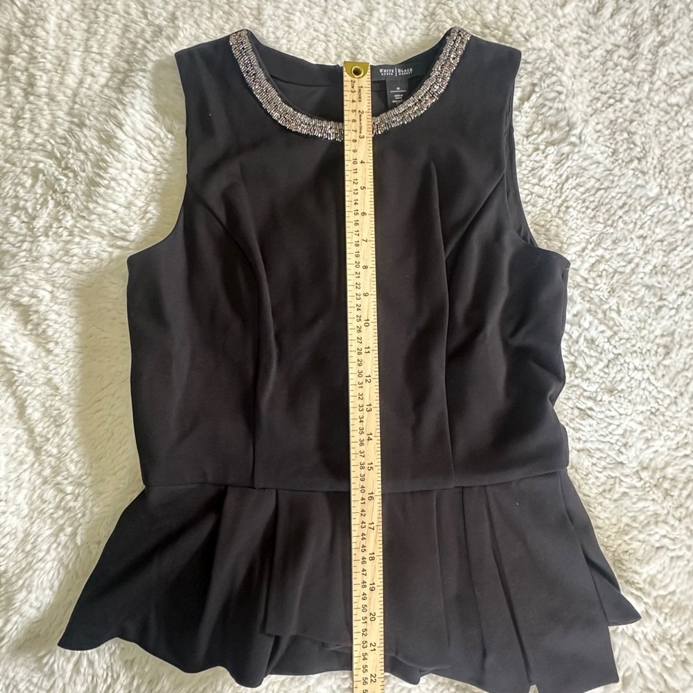 White House Black Market Beaded Neckline‎ Peplum Top Black Sleeveless Size 10